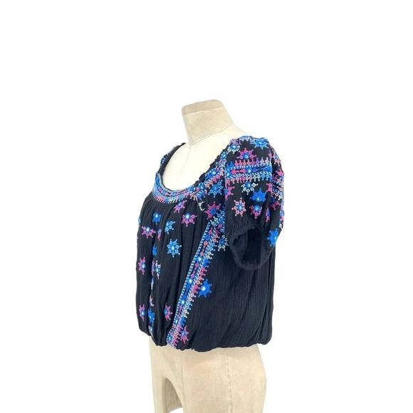 Free People Aurora Embroidered Blouson Top In Black Size Small - Picture 6 of 11